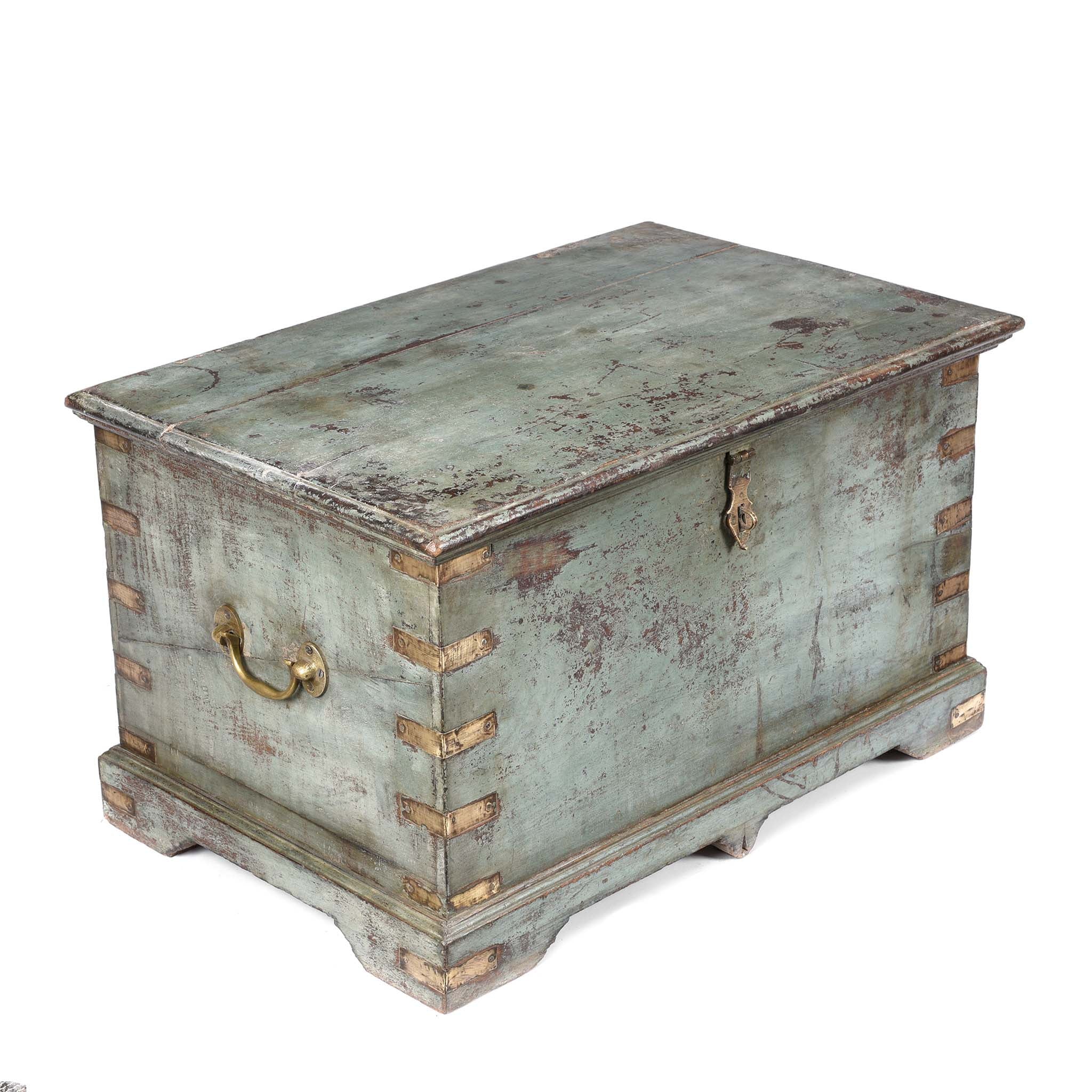 Angled View From Painted Teak Indian Chest From Gujarat -19thC | Indigo Antiques