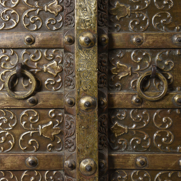 Indian Brass Bound Door From Rajasthan - 19thC