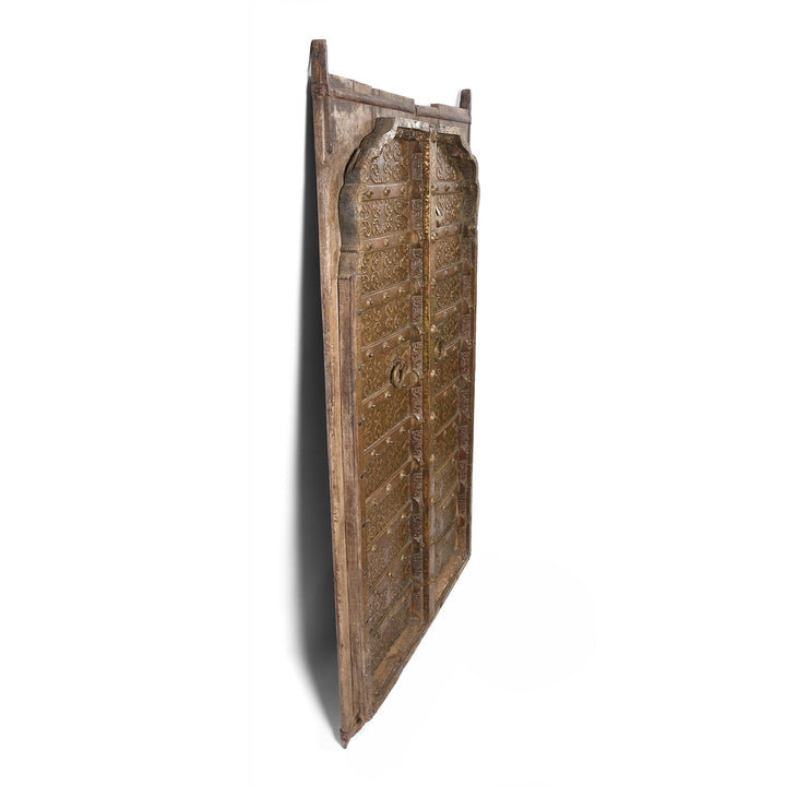 Angled View Of Brass Bound Roheda Door From Rajasthan - 19thC | Indigo Antiques