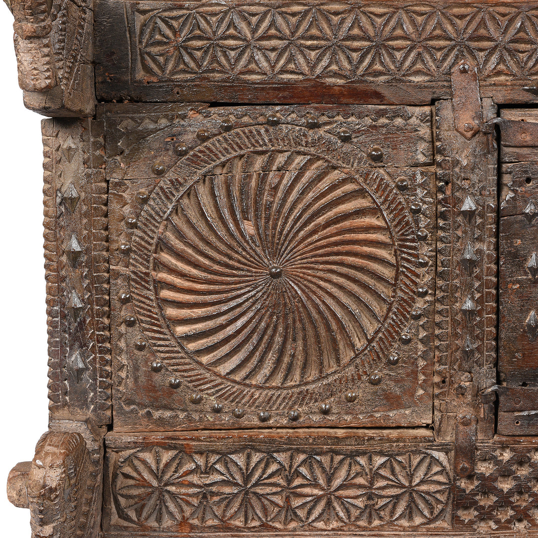Detail From Carved Teak Manjus Dowry Chest From Saurashtra - 19thC | Indigo Antiques