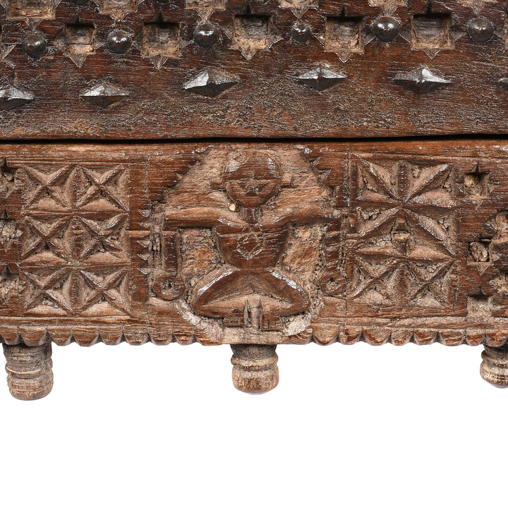 Carved Figure Detail From Carved Teak Manjus Dowry Chest From Saurashtra - 19thC | Indigo Antiques