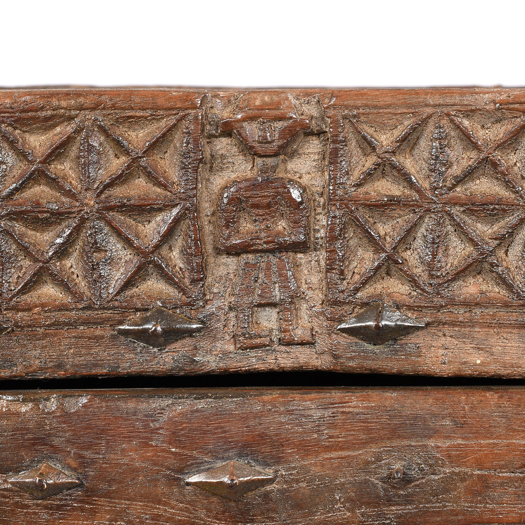 Carved Figure Detail From Carved Teak Manjus Dowry Chest From Saurashtra - 19thC | Indigo Antiques