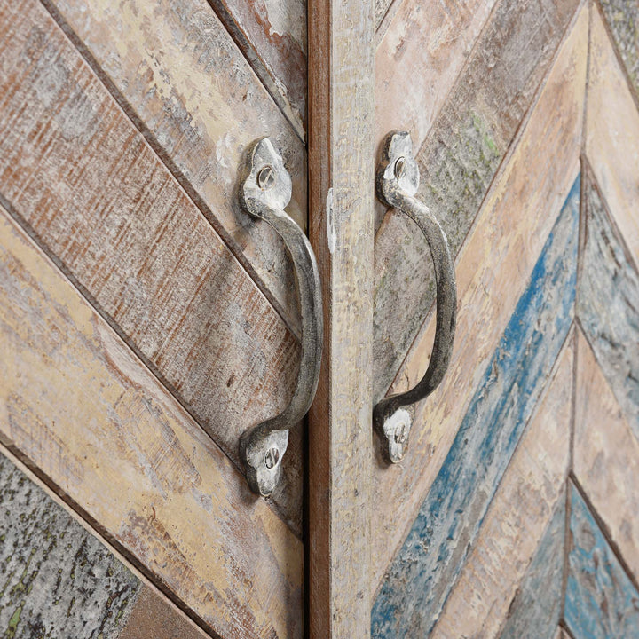 Handles View Of 2 Door Sideboard Made From Reclaimed Teak | Indigo Antiques