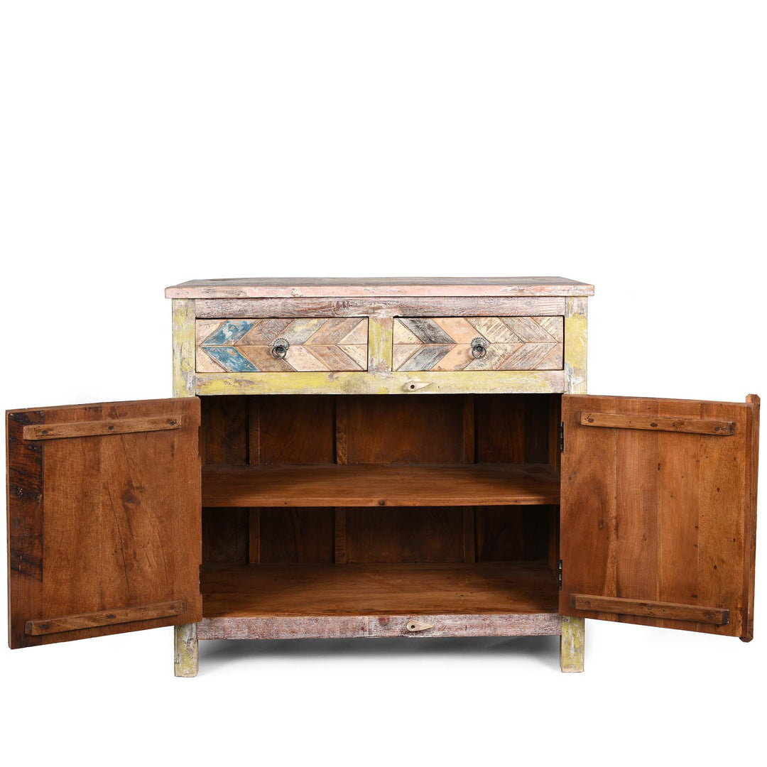 Open Doors View Of 2 Door Sideboard Made From Reclaimed Teak | Indigo Antiques