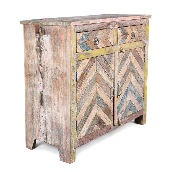 Angled View Of 2 Door Sideboard Made From Reclaimed Teak | Indigo Antiques