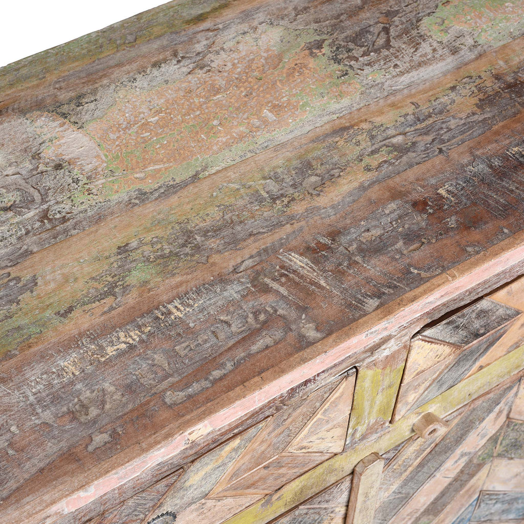 Surface Detail From 2 Door Sideboard Made From Reclaimed Teak | Indigo Antiques