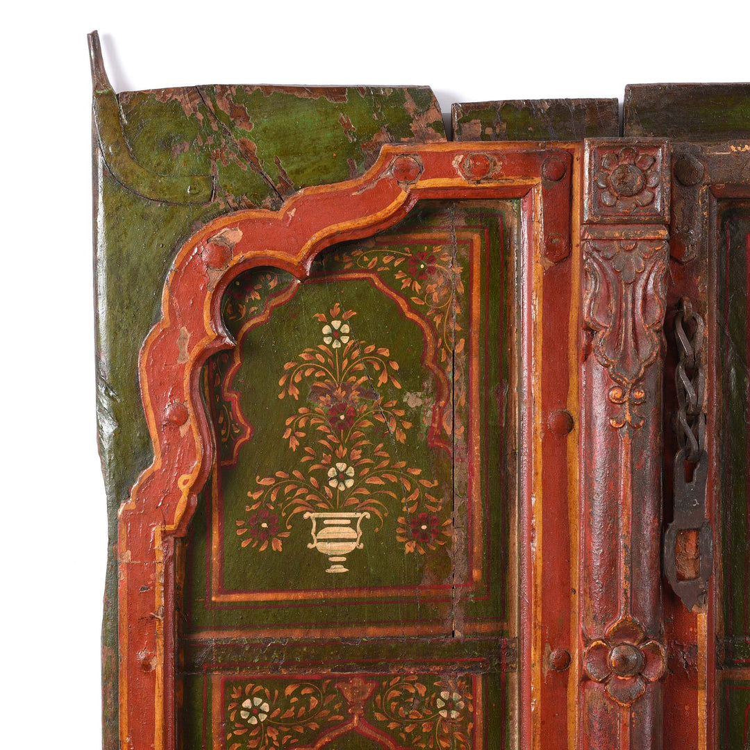 Corner detail From Painted Indian Roheda Doors From Bikaner - 19thC | Indigo Antiques