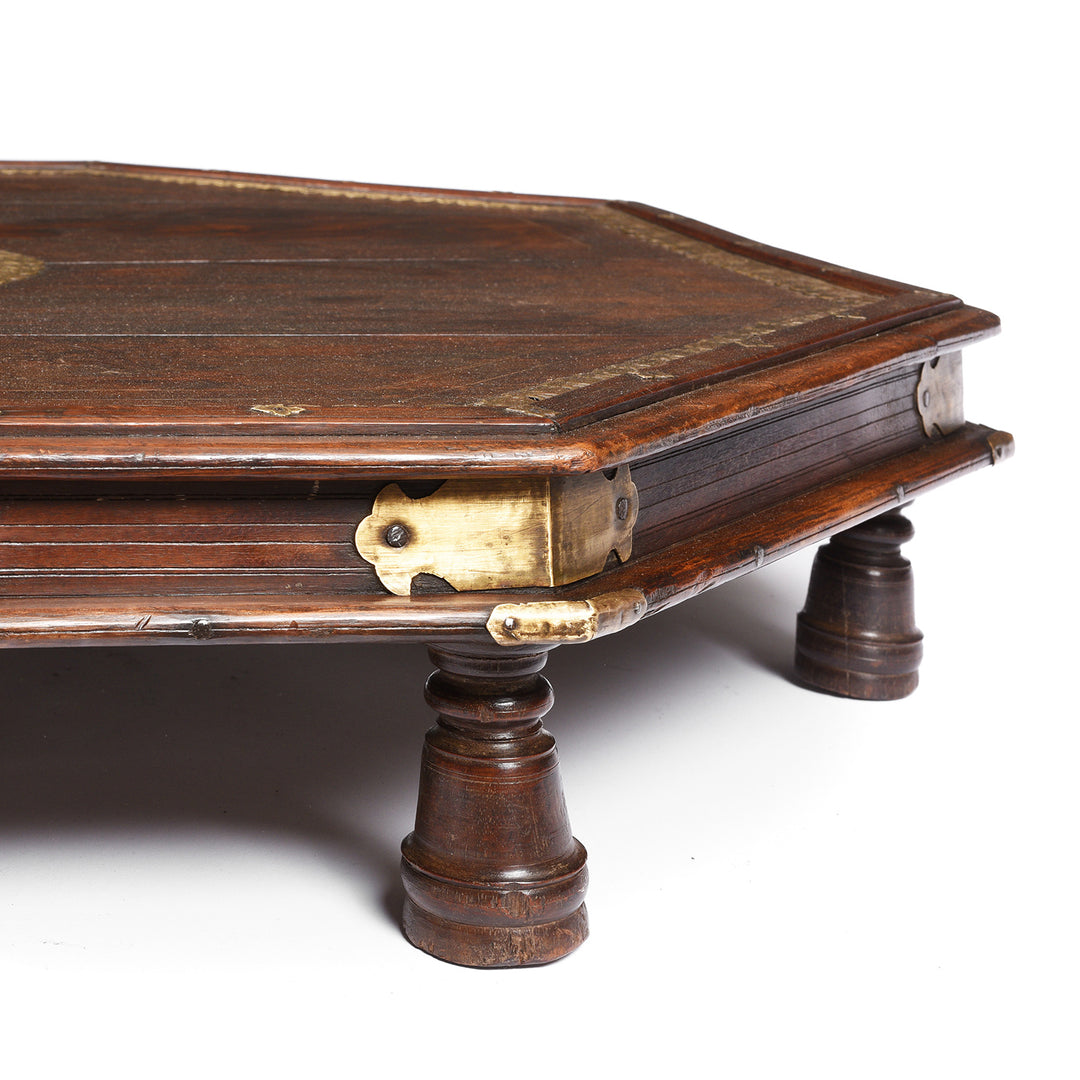 Corner Detail From Antique Octagonal Bajot Low Prayer Table From Rajasthan - 19thC | Indigo Antiques