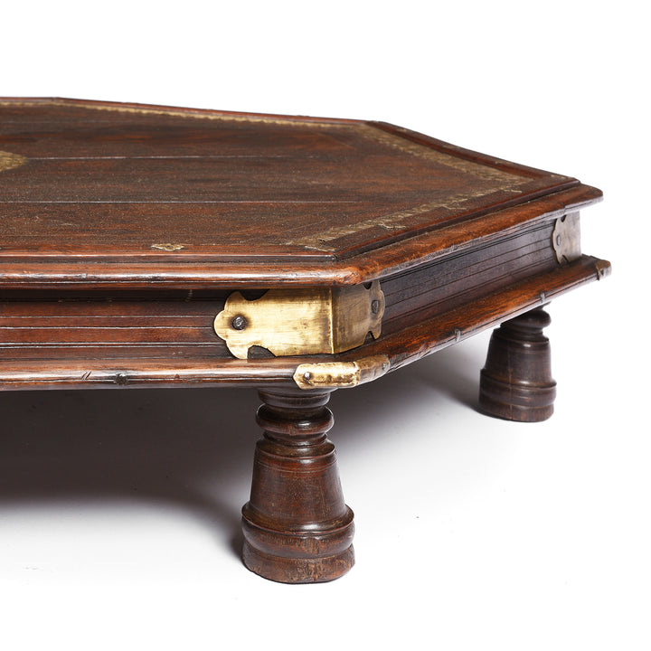 Corner Detail From Antique Octagonal Bajot Low Prayer Table From Rajasthan - 19thC | Indigo Antiques
