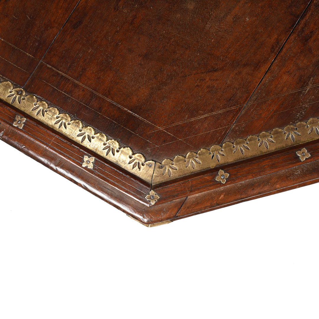 Corner Detail From Antique Octagonal Bajot Low Prayer Table From Rajasthan - 19thC | Indigo Antiques