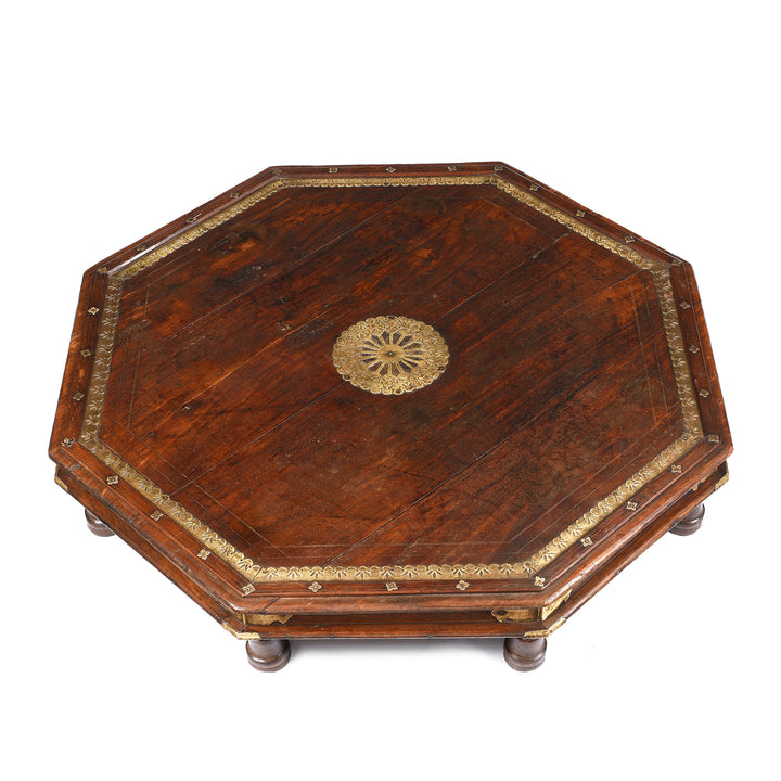 Top DOwn View Of Antique Octagonal Bajot Low Prayer Table From Rajasthan - 19thC | Indigo Antiques