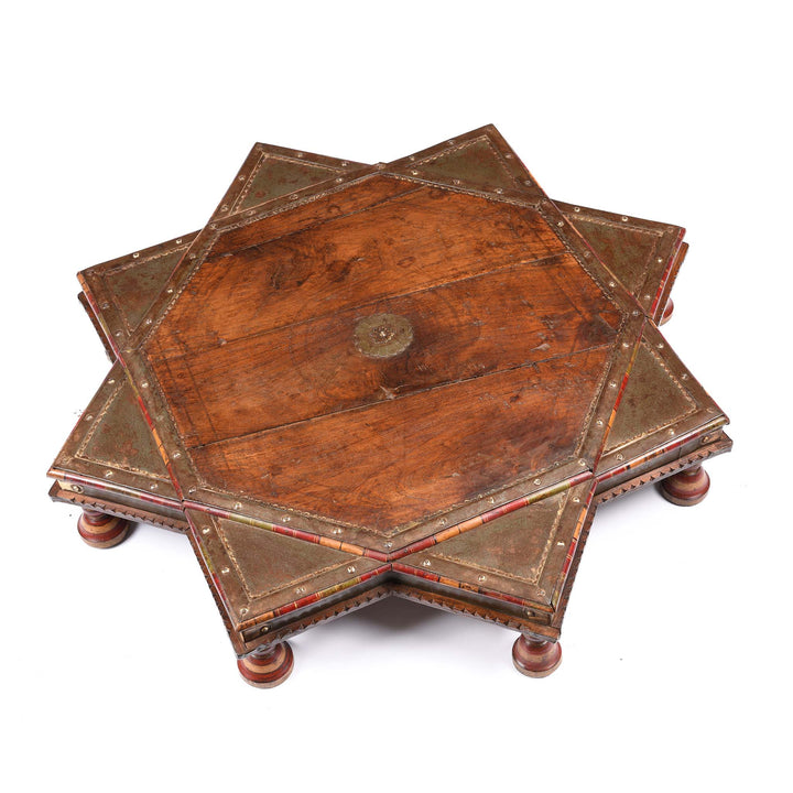 Top Down View Of Octagonal Bajot Low Prayer Table From Rajasthan - 19thC