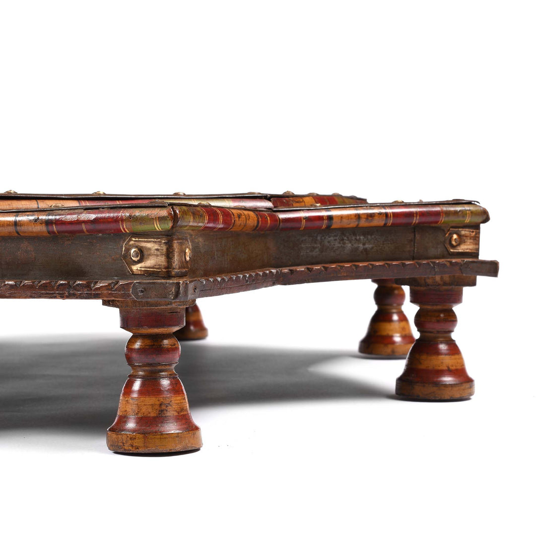 Detail From Octagonal Bajot Low Prayer Table From Rajasthan - 19thC