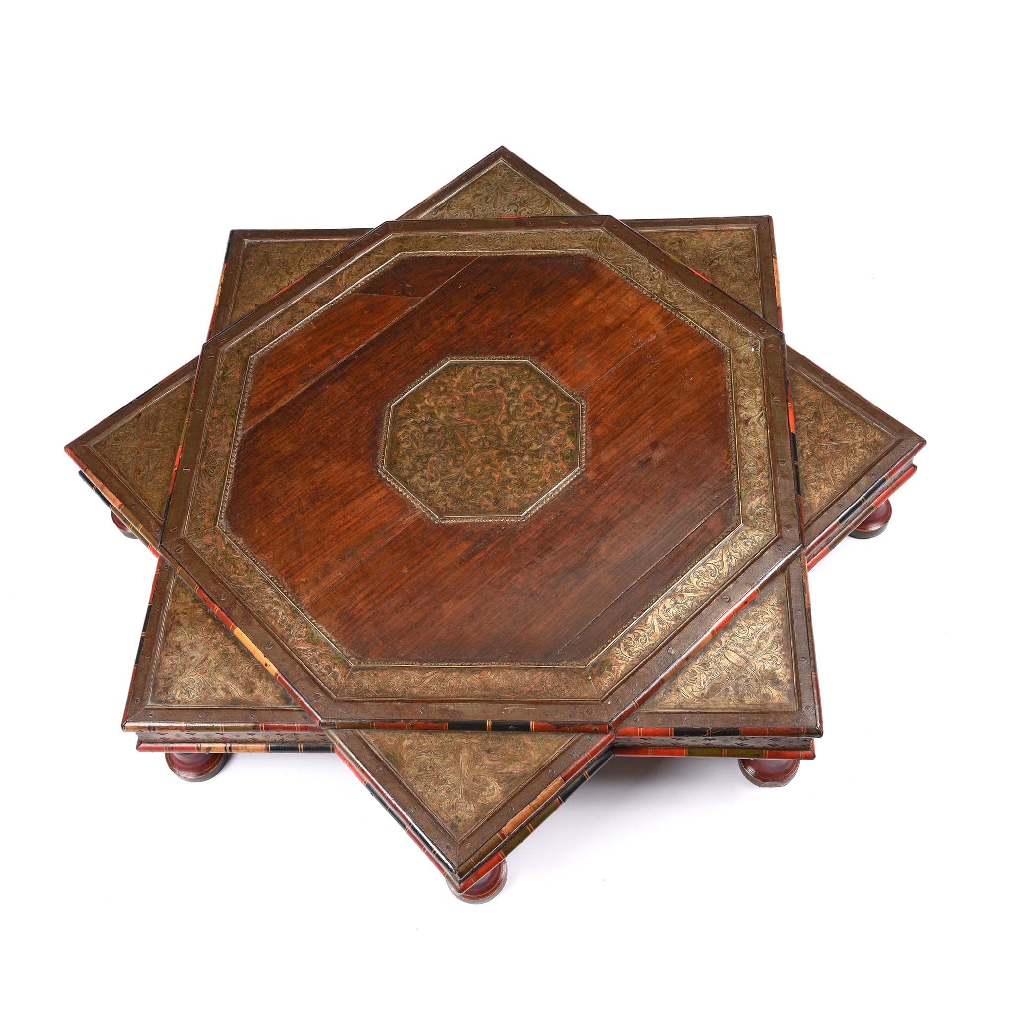 Top View Of Octagonal Rosewood Bajot Prayer Table From Rajasthan - 19thC | Indigo Antiques