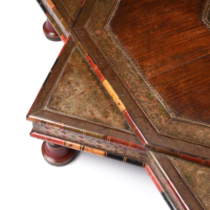 Octagonal Rosewood Bajot Prayer Table From Rajasthan - 19thC