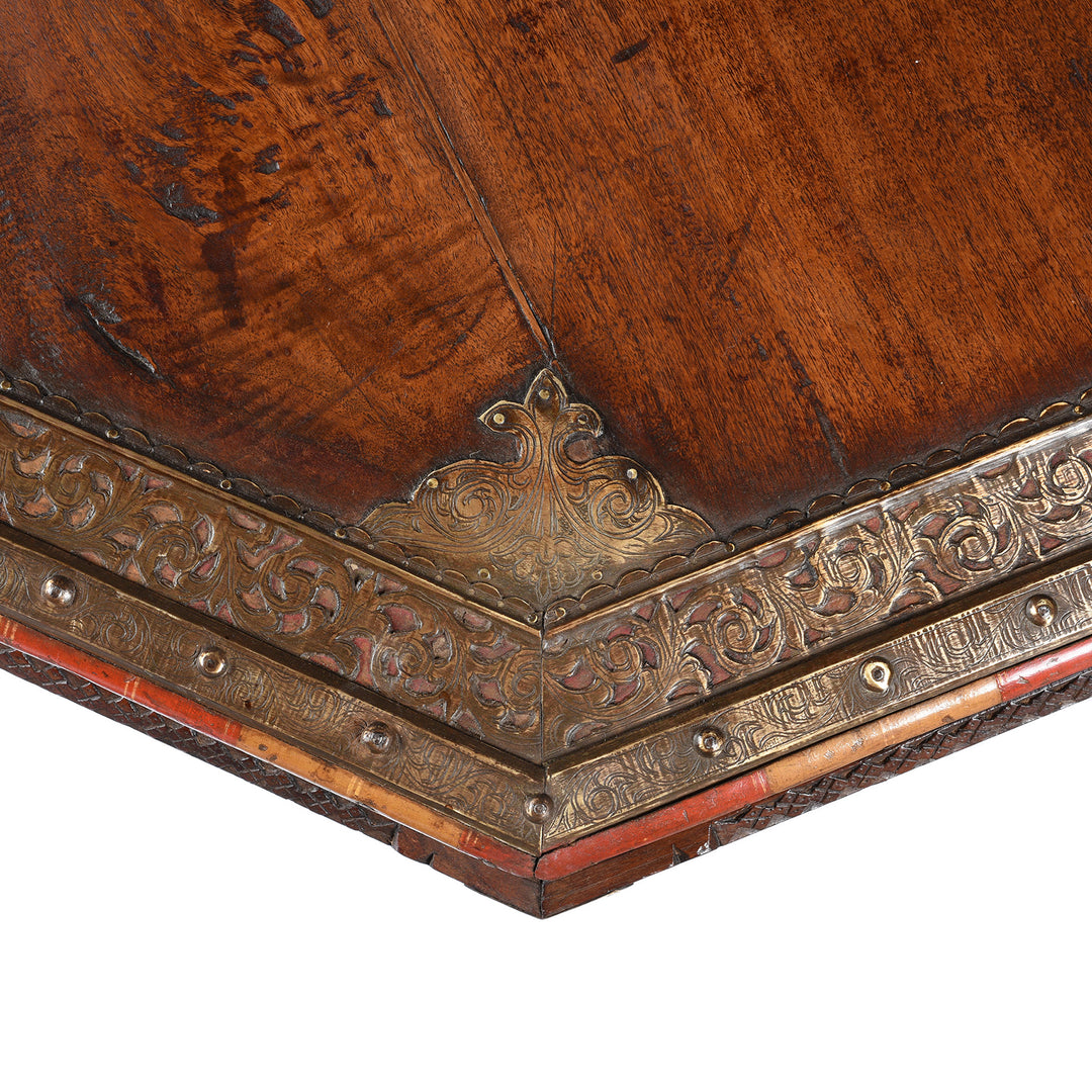 Corner Detail From Antique Octagonal Bajot Low Prayer Table From Rajasthan - 19thC | Indigo Antiques