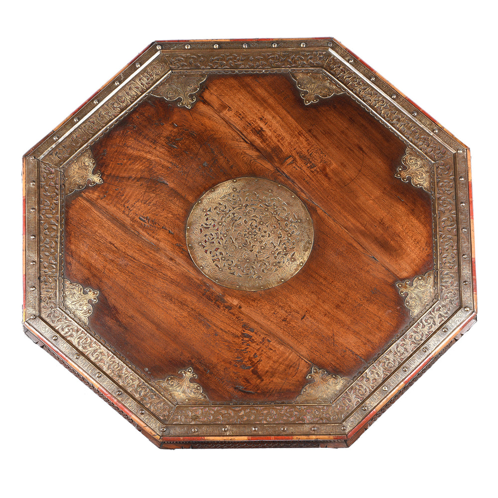 Top Down View Of Antique Octagonal Bajot Low Prayer Table From Rajasthan - 19thC | Indigo Antiques