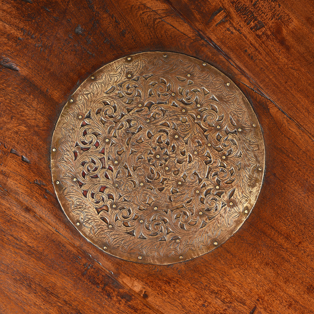 Central Plate Detail From Antique Octagonal Bajot Low Prayer Table From Rajasthan - 19thC | Indigo Antiques