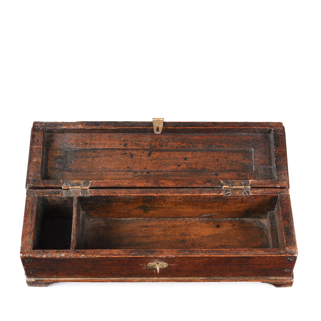Open detail of an Antique Anglo-Indian Teak Pen Box from Rajasthan - 19thC | Indigo Antiques