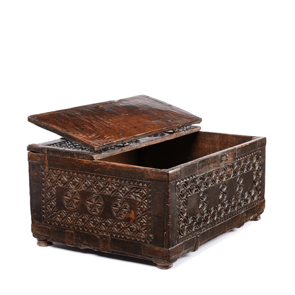 Chip Carved Indian Merchants Box From Rajasthan - 19thC