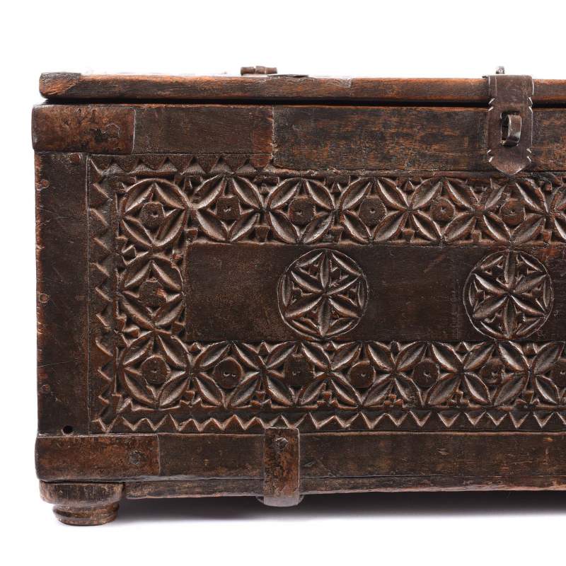 Detail From Chip Carved Merchants Box From Rajasthan - 19thC | Indigo Antiques