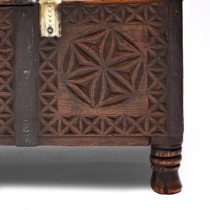 Leg Detail From Chip Carved Dowry Hut Box From Jaisalmer - Rajasthan - 19thC | Indigo Antiques