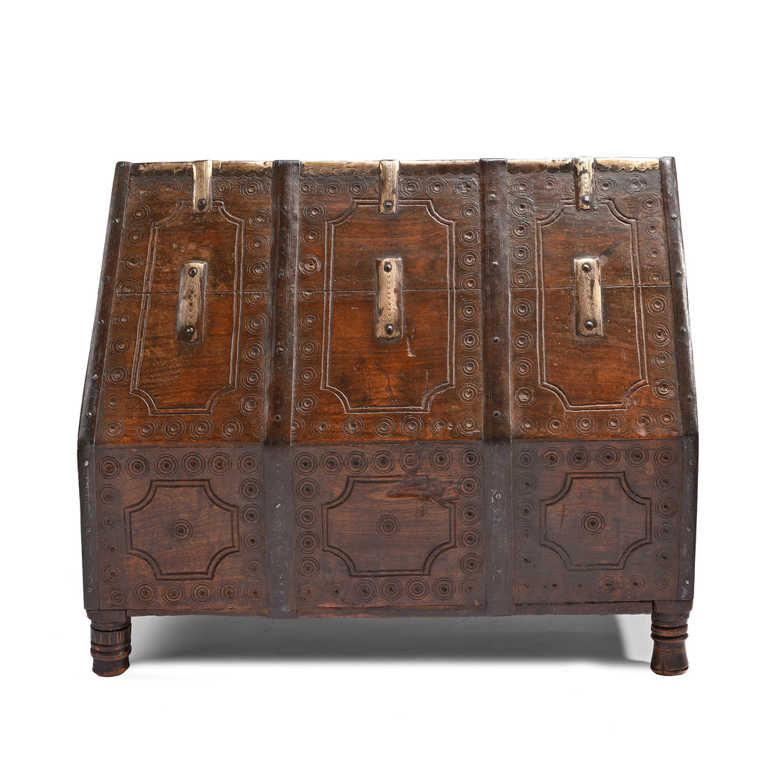 Reverse Of Chip Carved Dowry Hut Box From Jaisalmer - Rajasthan - 19thC | Indigo Antiques