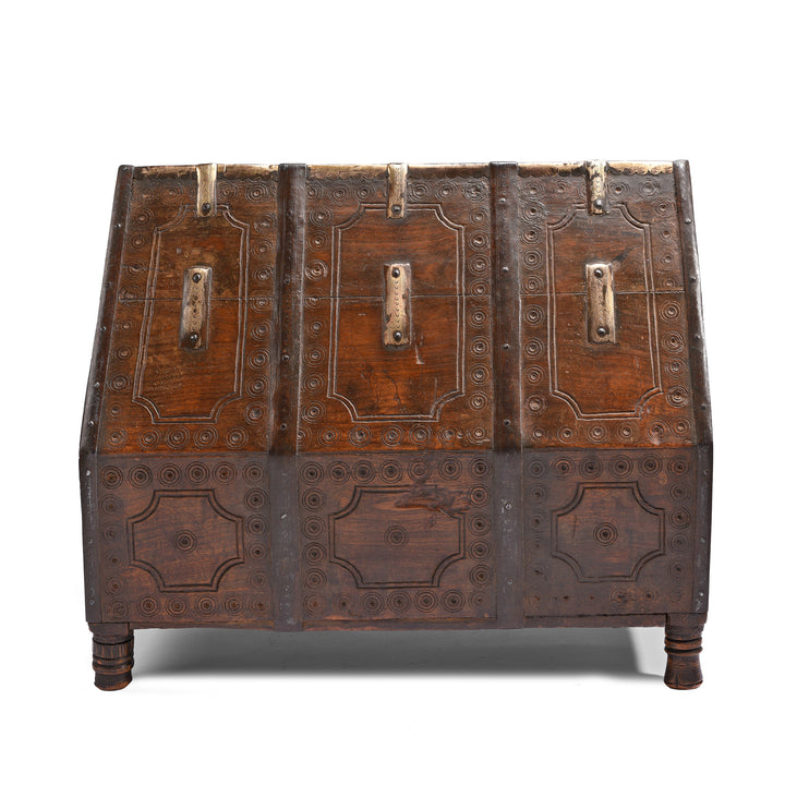 Reverse Of Chip Carved Dowry Hut Box From Jaisalmer - Rajasthan - 19thC | Indigo Antiques