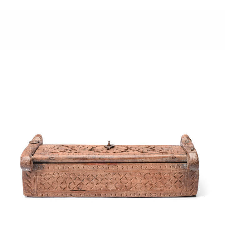 Back Of Carved Teak Harpa Box From Banswara - Rajasthan - Ca 1920's | Indigo Antiques