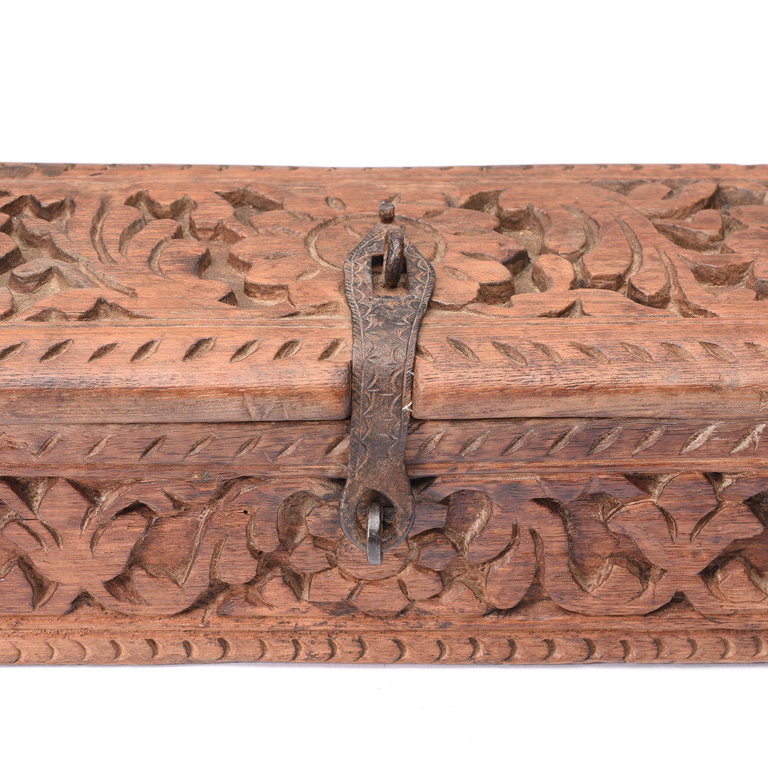 Latch Detail From Carved Teak Harpa Box From Banswara - Rajasthan - Ca 1920's | Indigo Antiques