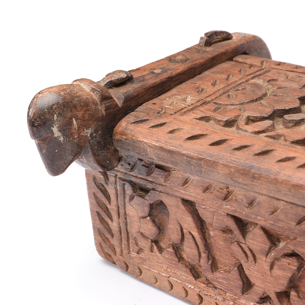 Detail From Carved Teak Harpa Box From Banswara - Rajasthan - Ca 1920's | Indigo Antiques