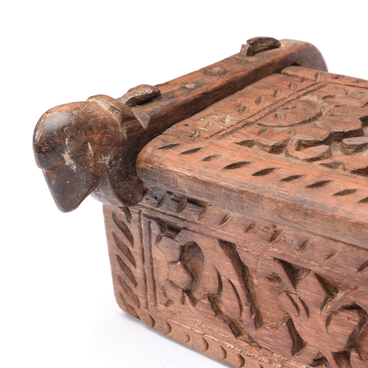 Detail From Carved Teak Harpa Box From Banswara - Rajasthan - Ca 1920's | Indigo Antiques