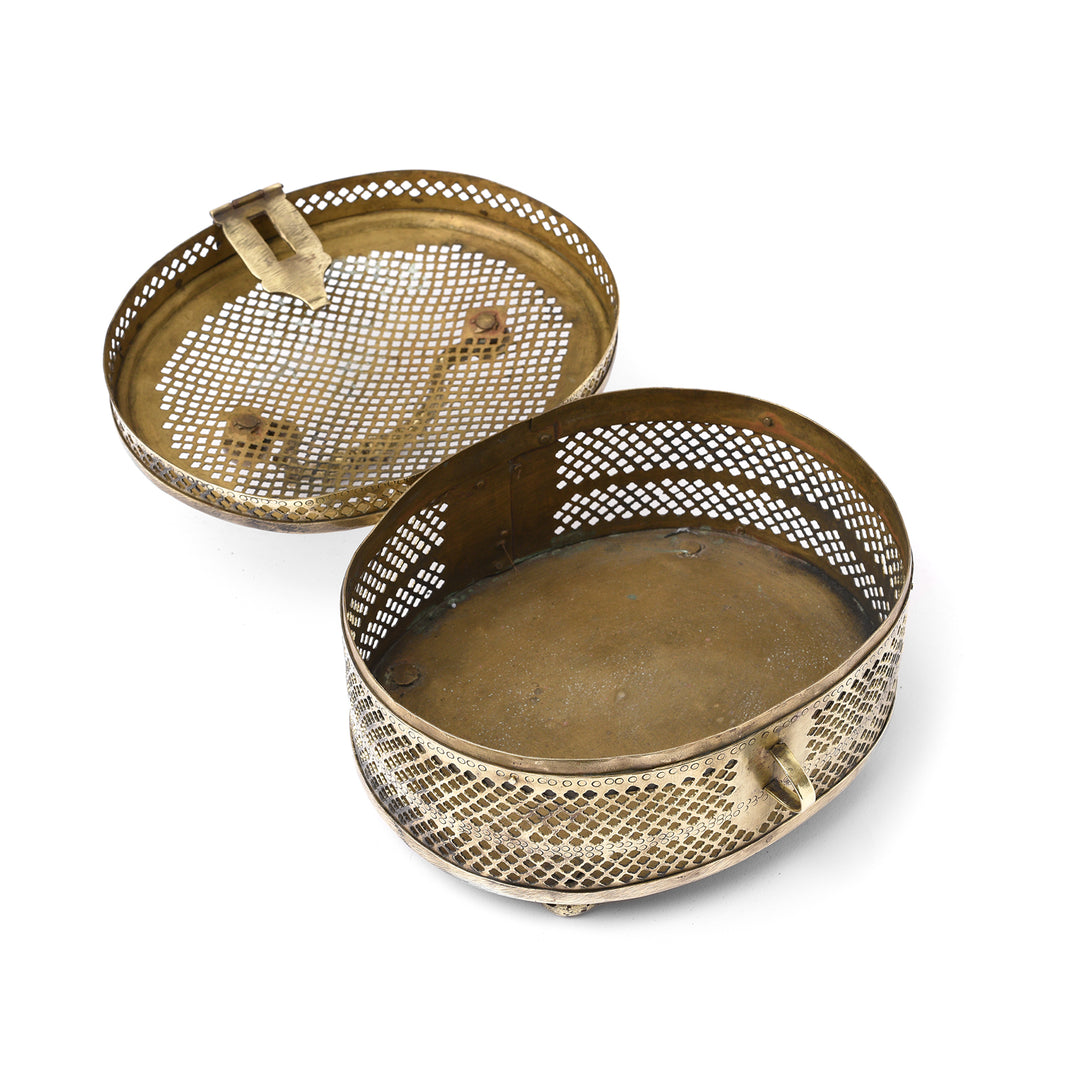 Open View Of Brass Jali Work Paan Box From India - Early 20thC | Indigo Antiques
