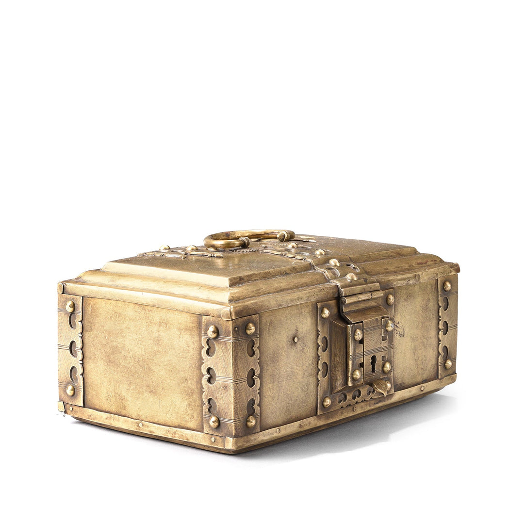 Angled View Of Indian Brass Paan Box From Rajasthan - Early 20thC | Indigo Antiques