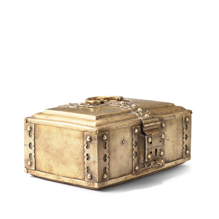 Angled View Of Indian Brass Paan Box From Rajasthan - Early 20thC | Indigo Antiques