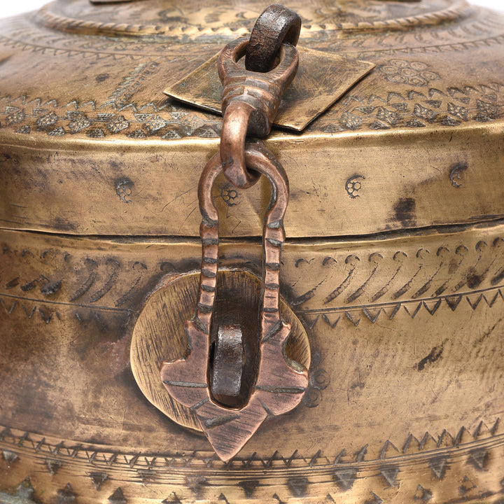 Latch Detail From Antique Indian Brass Paan Box From Rajasthan - Early 20thC | Indigo Antiques