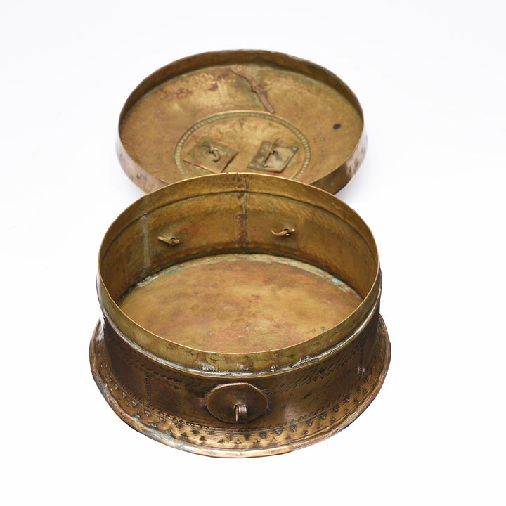 Interior Of Antique Indian Brass Paan Box From Rajasthan - Early 20thC | Indigo Antiques