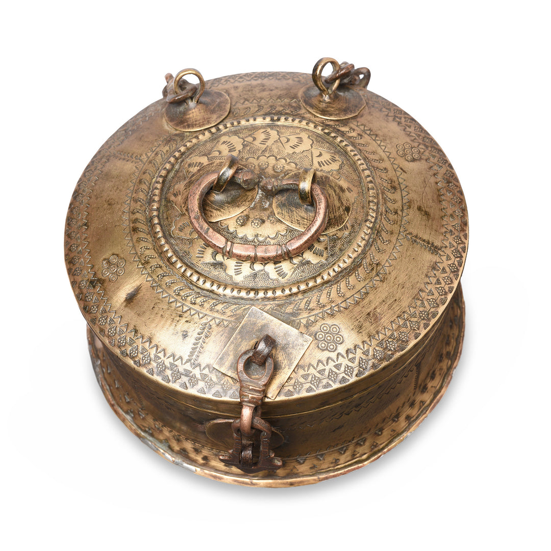 Engraving Detail From Antique Indian Brass Paan Box From Rajasthan - Early 20thC | Indigo Antiques