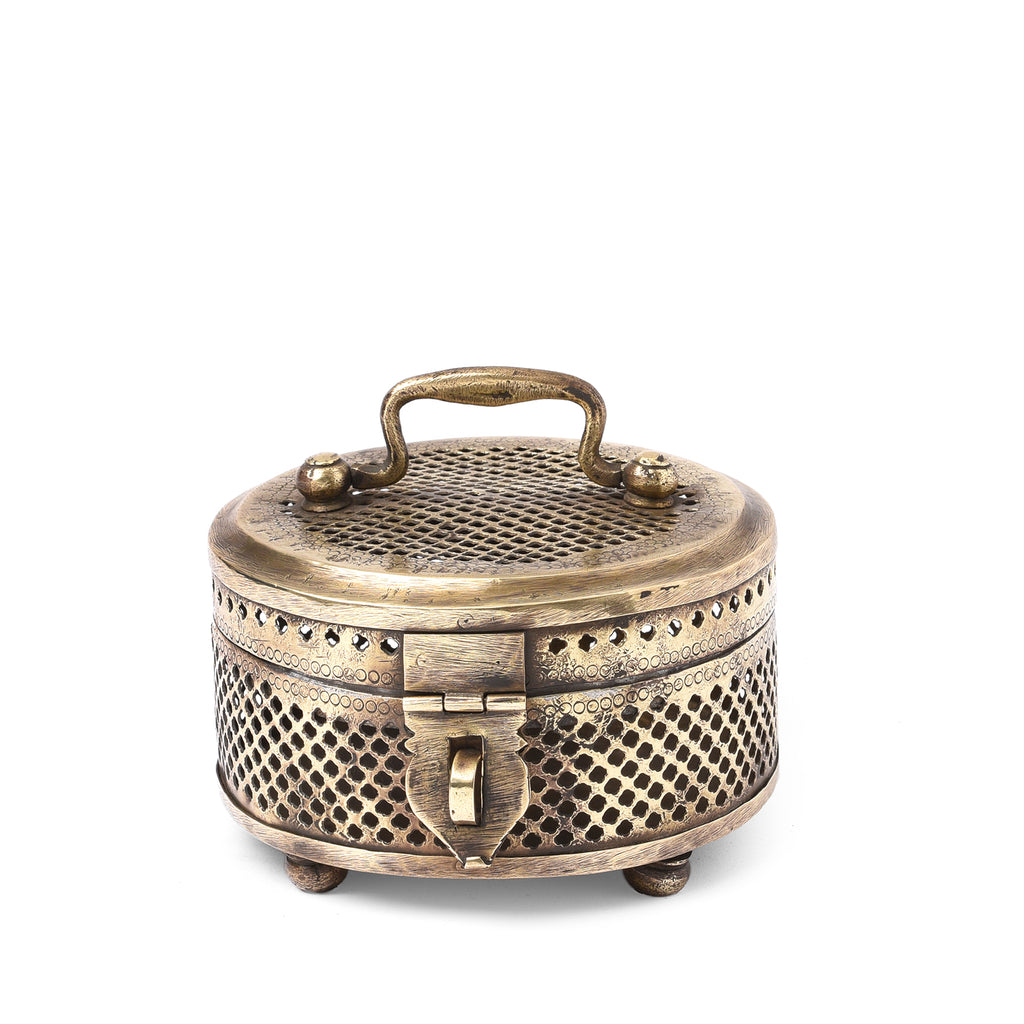 Brass Jali Work Paan Box From India - Early 20thC