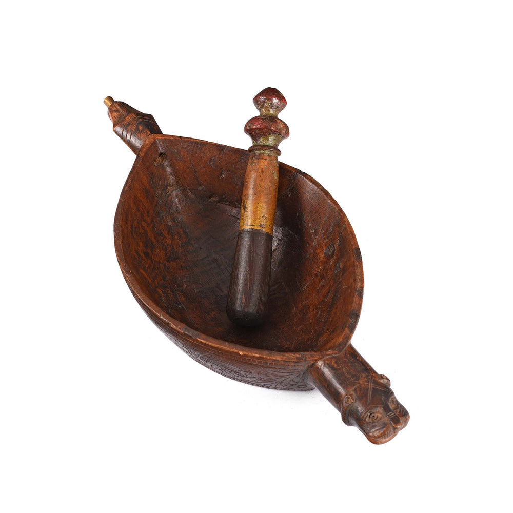 Top Down View Of Carved Teak Opium Grinder -19thC | INDIGO ANTIQUES