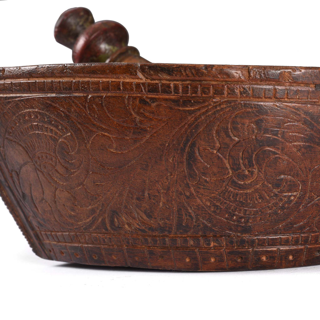 Carving Detail From Carved Teak Opium Grinder -19thC | INDIGO ANTIQUES