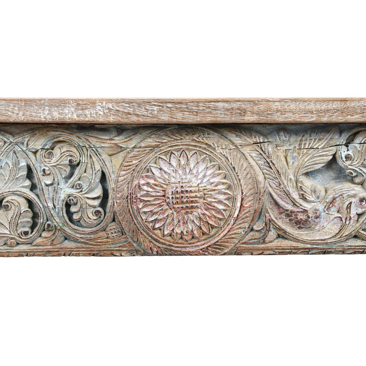 Carving Detail From Painted Console Table Made From Reclaimed Teak | Indigo Antiques
