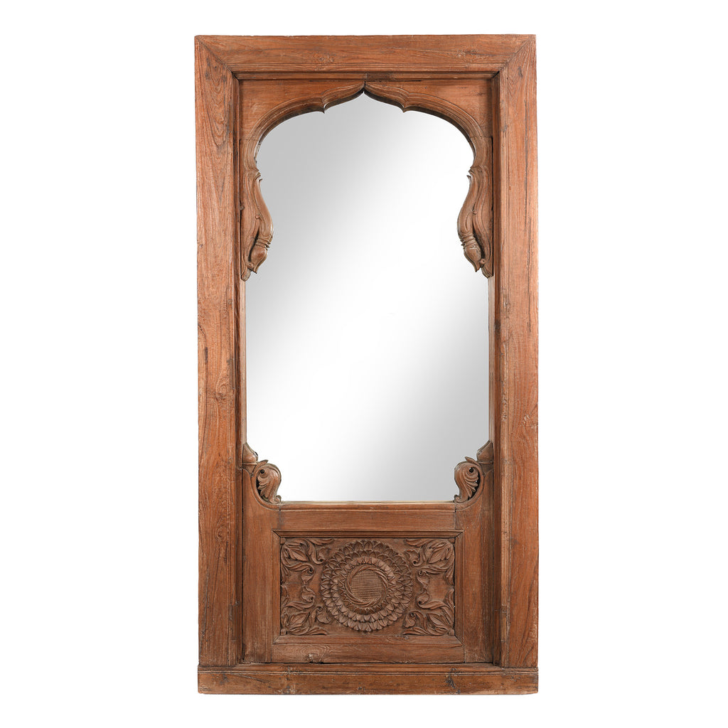 Old Teak Window Mirror From Madyha Pradesh - 19thC (96 x 186cm)