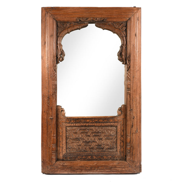 Old Indian Window Mirror Frame From Madhya Pradesh - 19thC