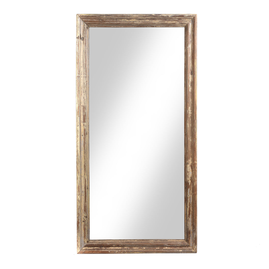 Antique Indian Mirror Made From An Old Teak Window - 19thC (92 x 183 cm) | Indigo Antiques