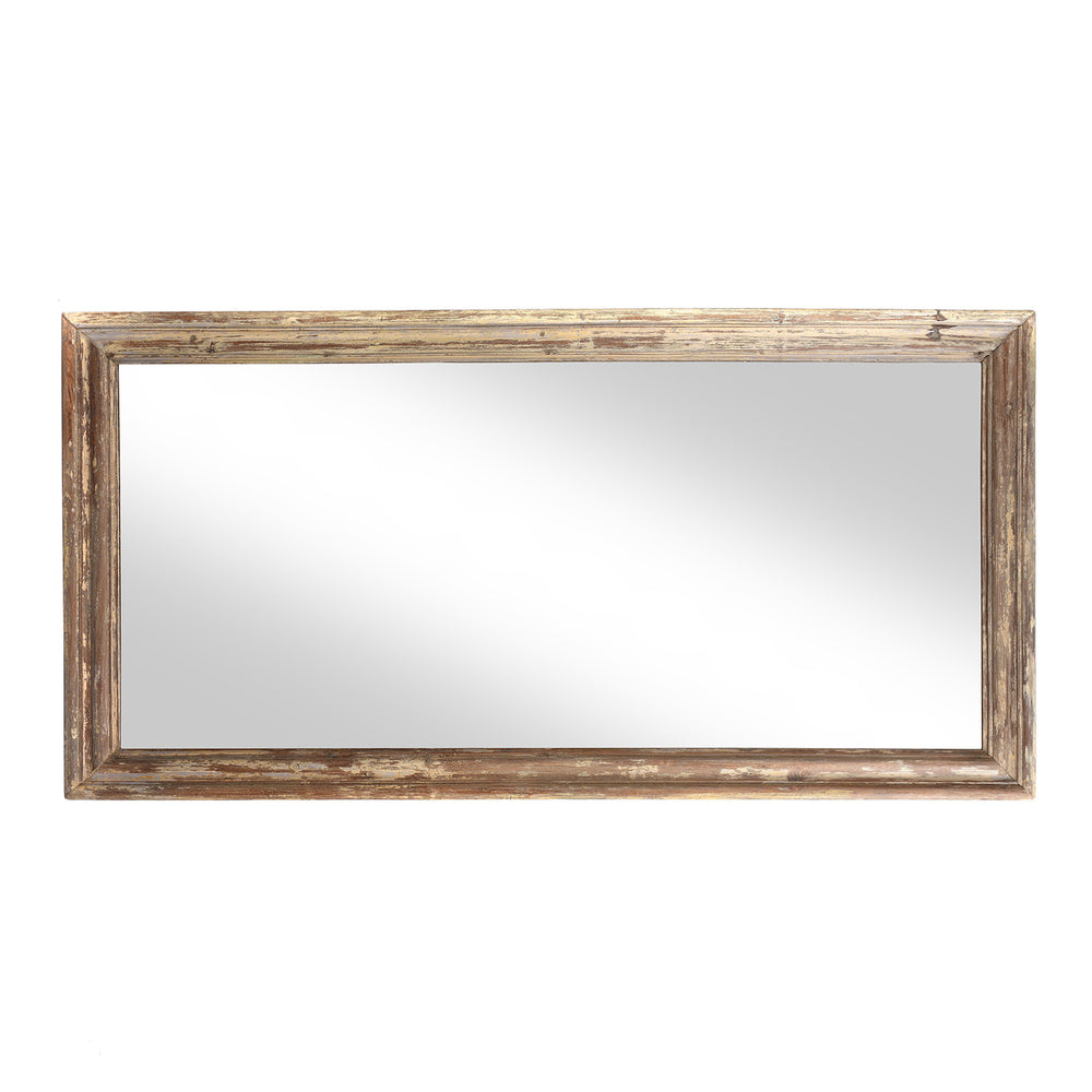 Landscape View Of Antique Indian Mirror Made From An Old Teak Window - 19thC (92 x 183 cm) | Indigo Antiques