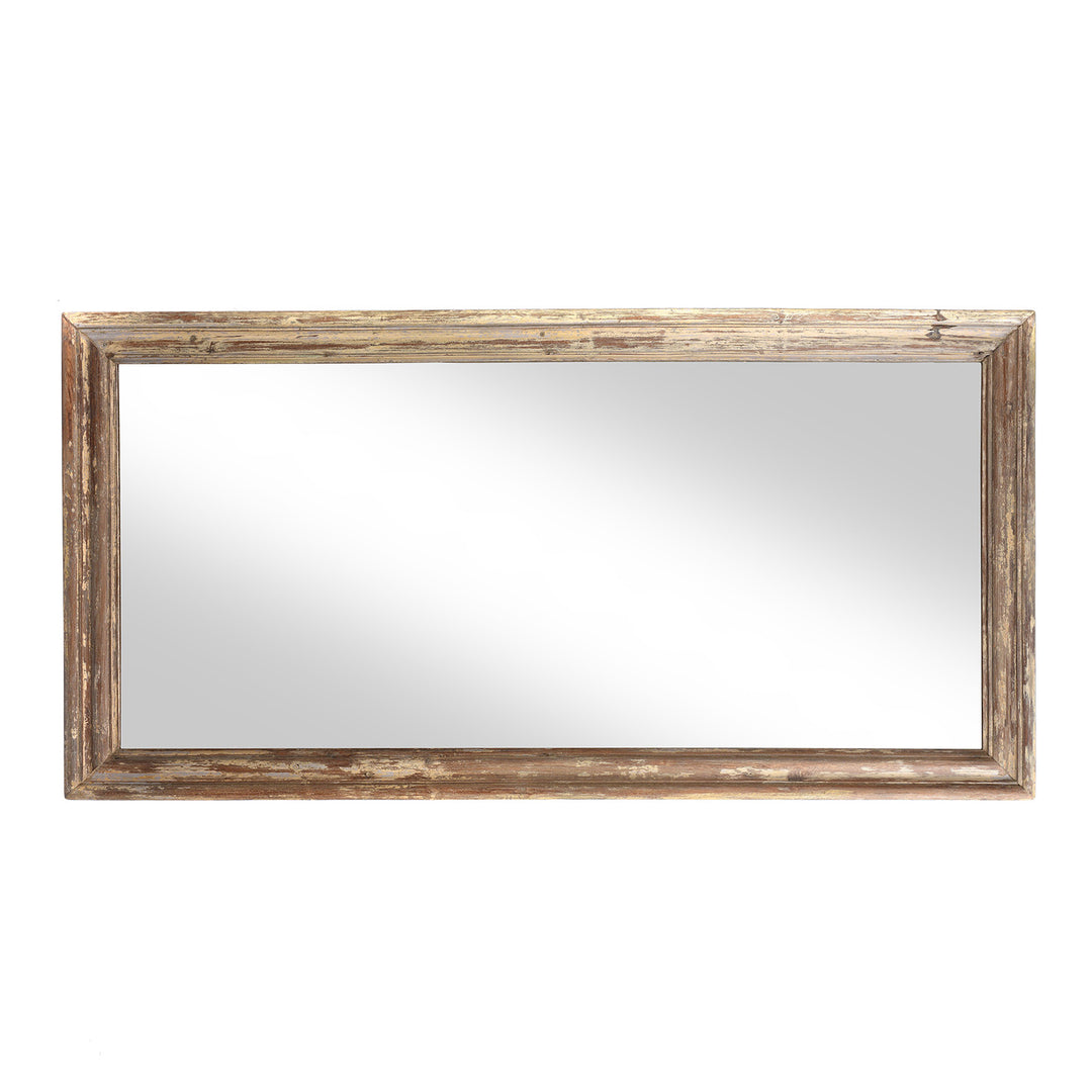 Landscape View Of Antique Indian Mirror Made From An Old Teak Window - 19thC (92 x 183 cm) | Indigo Antiques