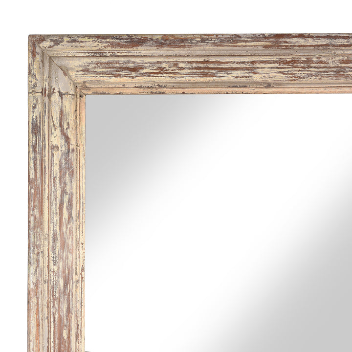 Vintage Cream Painted Indian Mirror Made From An Old Teak Window | Indigo Antiques