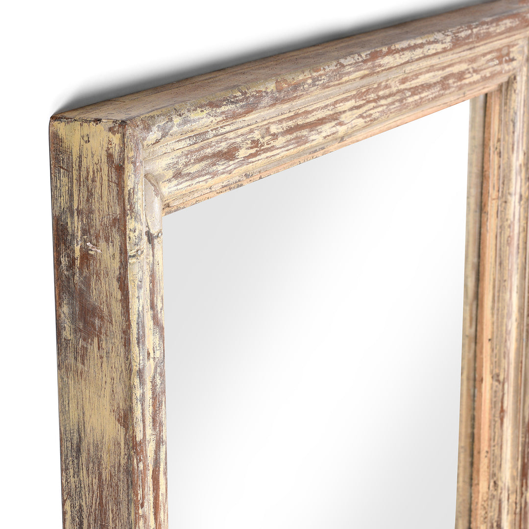 Vintage Cream Painted Indian Mirror Made From An Old Teak Window | Indigo Antiques