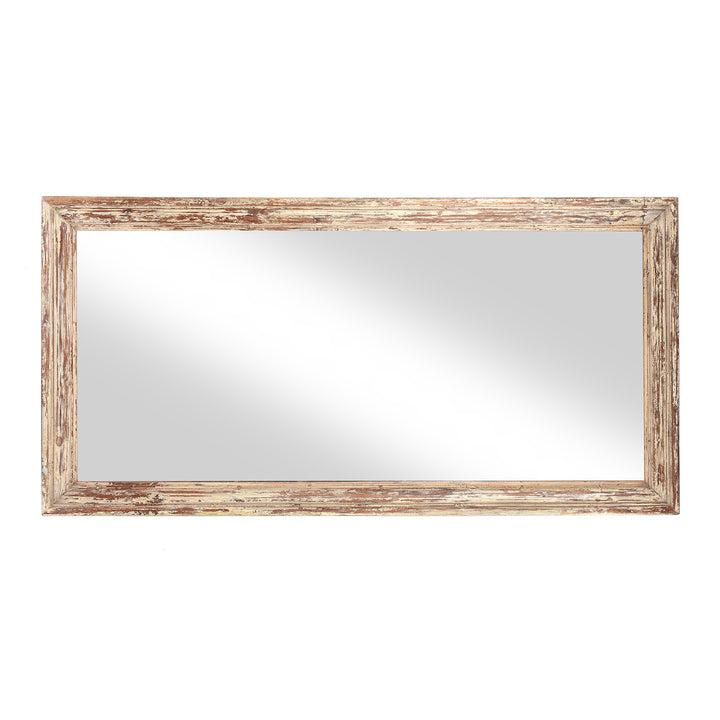Vintage Cream Painted Indian Landscape Mirror Made From An Old Teak Window | Indigo Antiques